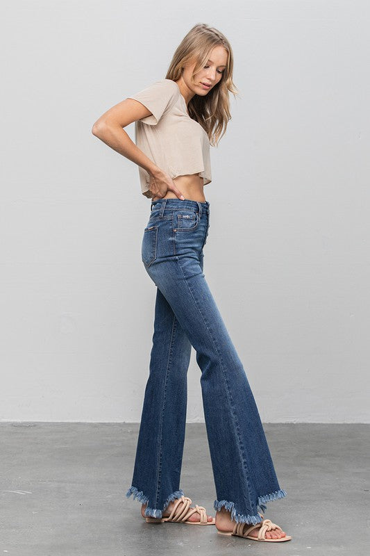 BUTTON DOWN WIDE FLARE JEANS