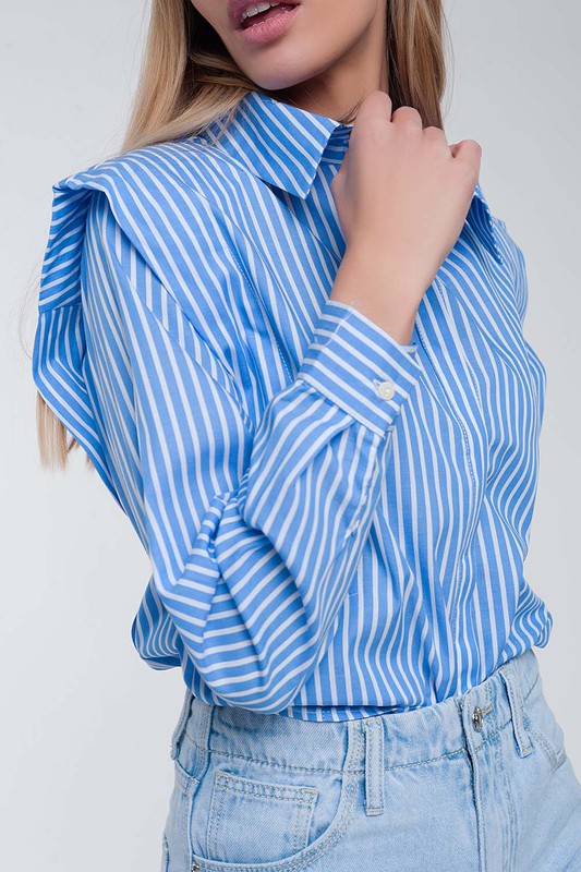 RUFFLE SHOULDER SHIRT IN BLUE