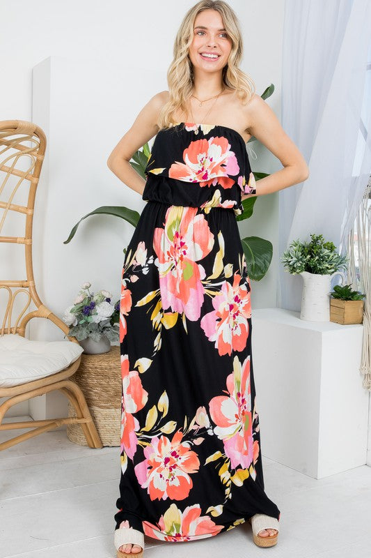 PLUS FLORAL OFFSHOULDER MAXI DRESS