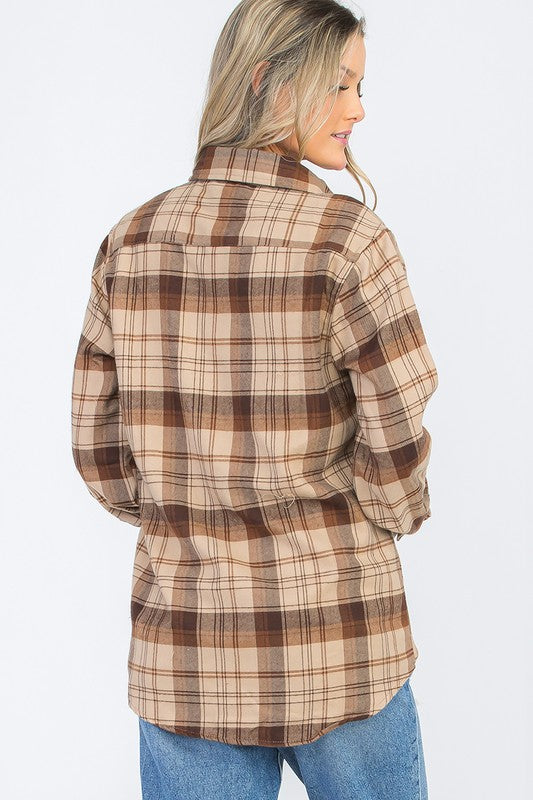 Women's Long Sleeve Checkered Boyfriend Flannel Shirt