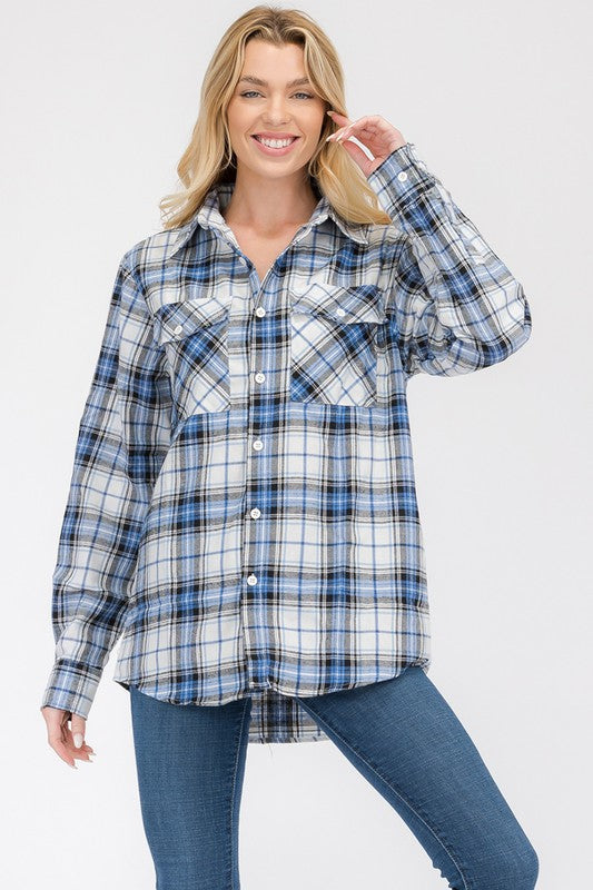 Women's Long Sleeve Checkered Boyfriend Flannel Shirt