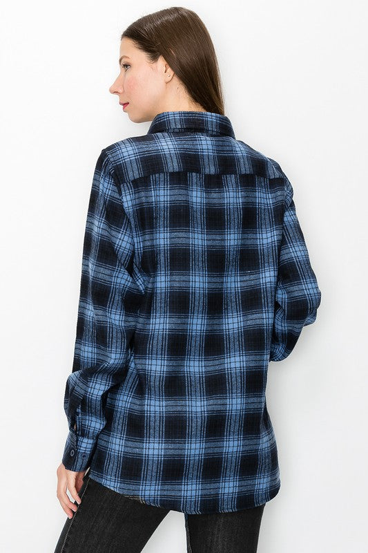 Women Boyfriend Oversize Checker Plaid Flannel