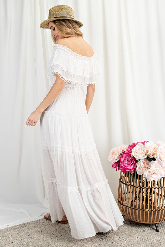 OFF THE SHOULDER RUFFLE MAXI DRESS