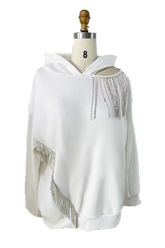 Rhinestones Fringe Oversized Hoodie