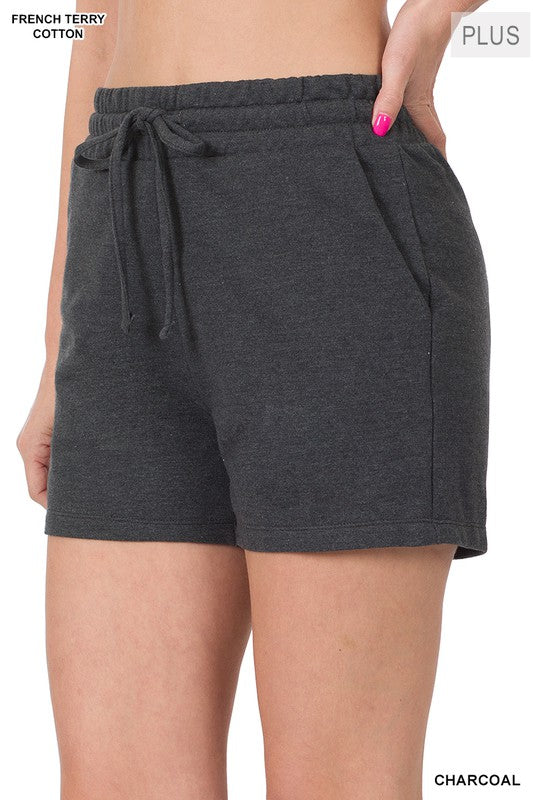 PLUS FRENCH TERRY DRAWSTRING WAIST SHORTS