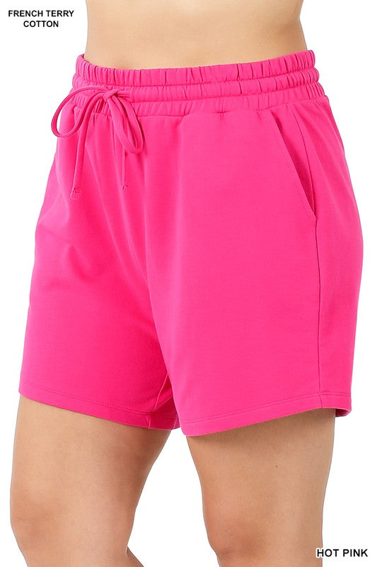 PLUS FRENCH TERRY DRAWSTRING WAIST SHORTS