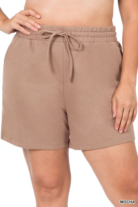 PLUS FRENCH TERRY DRAWSTRING WAIST SHORTS