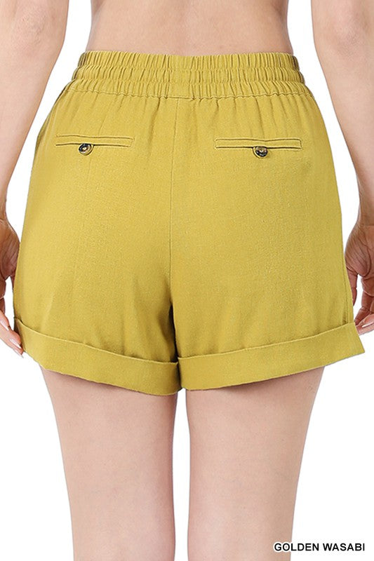 LINEN DRAWSTRING-WAIST SHORTS WITH POCKETS