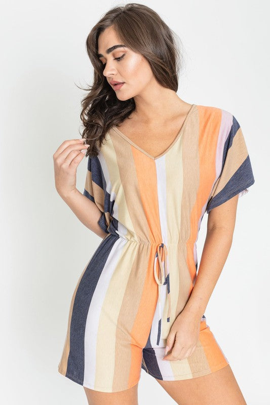 Summer Stripe Surplice Romper