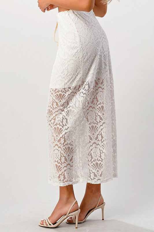 Lace Maxi Skirt With Cotton-Core Bow