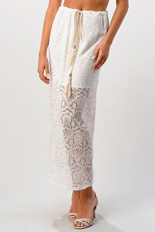 Lace Maxi Skirt With Cotton-Core Bow