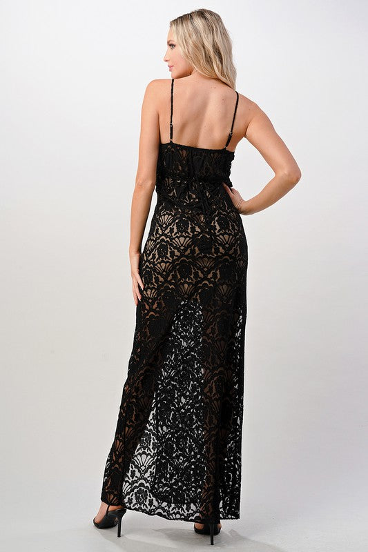 Front Slit Lace Maxi Dress