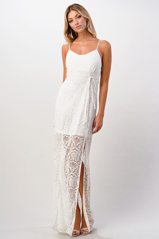 Front Slit Lace Maxi Dress