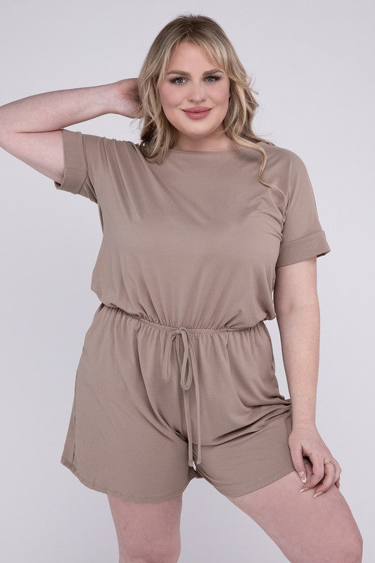 PLUS BRUSHED DTY ROMPER WITH POCKETS