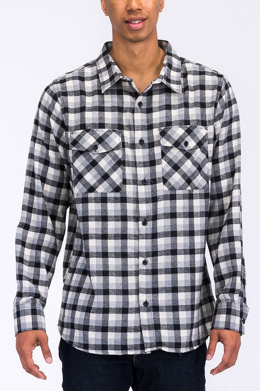 Men's Regular Fit Checker Plaid Flannel Long Sleeve