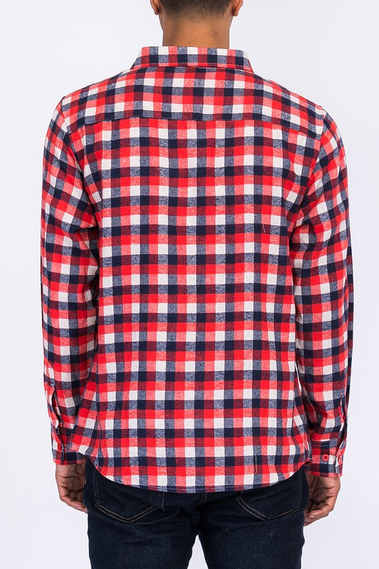 Men's Regular Fit Checker Plaid Flannel Long Sleeve