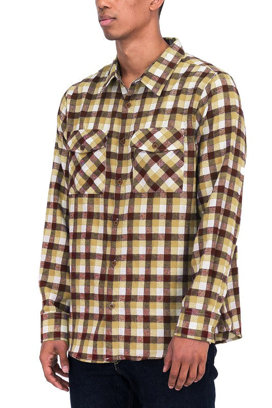 Men's Regular Fit Checker Plaid Flannel Long Sleeve