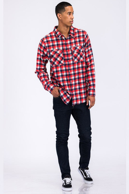 Men's Regular Fit Checker Plaid Flannel Long Sleeve