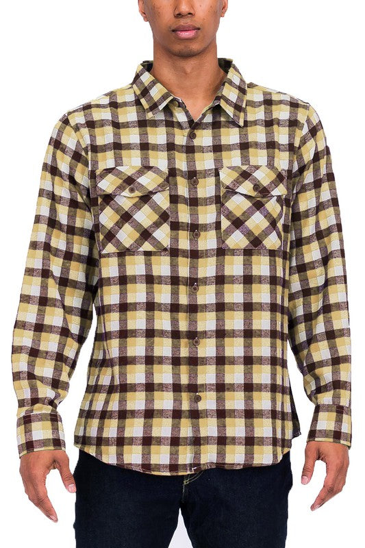 Men's Regular Fit Checker Plaid Flannel Long Sleeve