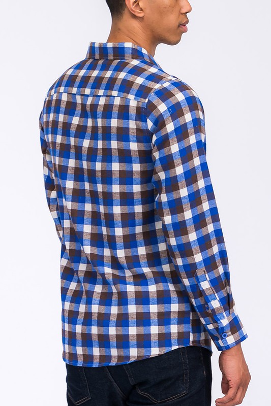 Men's Regular Fit Checker Plaid Flannel Long Sleeve