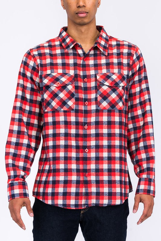 Men's Regular Fit Checker Plaid Flannel Long Sleeve