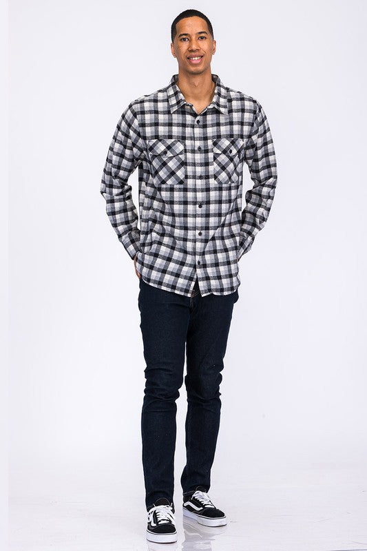 Men's Regular Fit Checker Plaid Flannel Long Sleeve