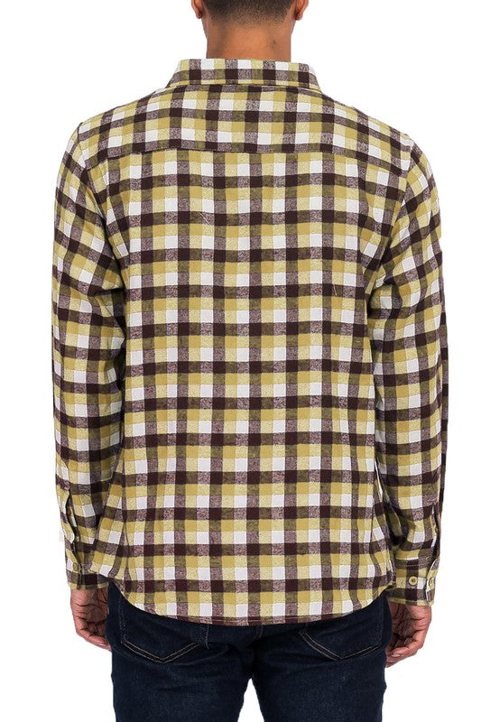 Men's Regular Fit Checker Plaid Flannel Long Sleeve