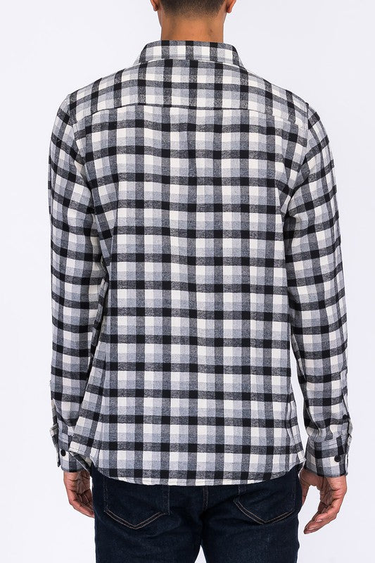 Men's Regular Fit Checker Plaid Flannel Long Sleeve