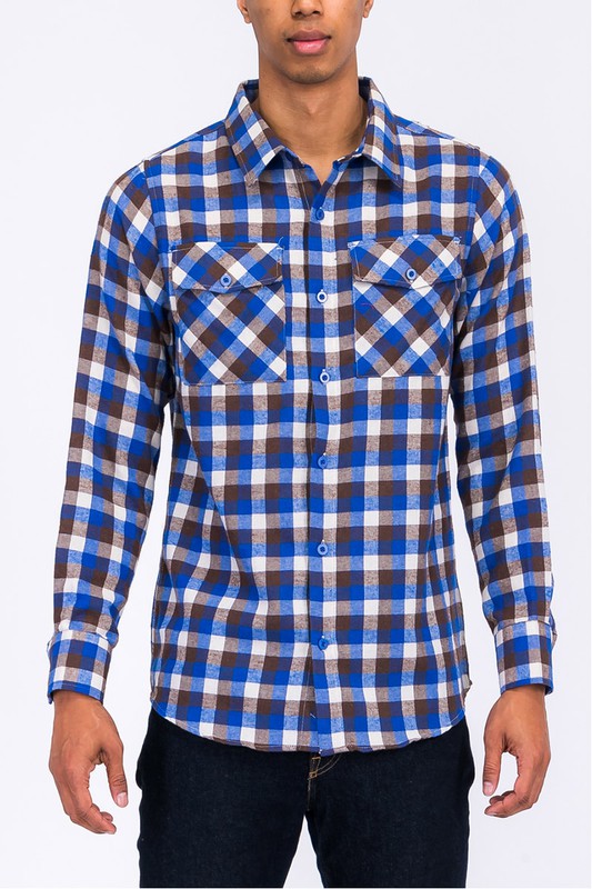 Men's Regular Fit Checker Plaid Flannel Long Sleeve