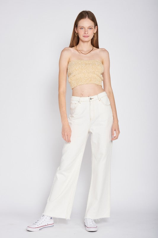 ELASTIC WAISTBAND FRINGED TUBE TOP