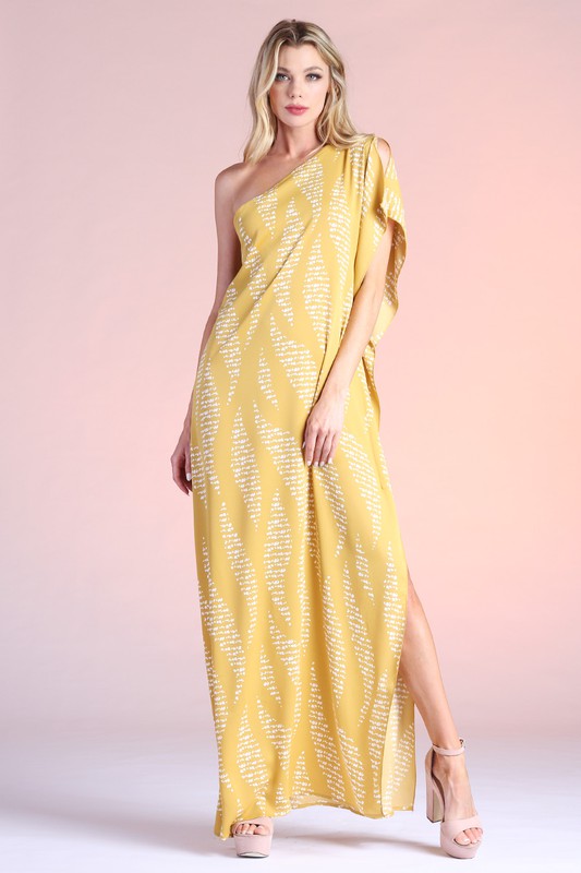 Wavy Texture Print One Shoulder Maxi Dress