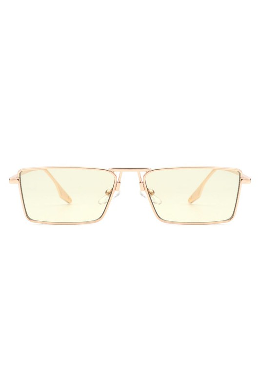 Retro Rectangle Slim Flat Lens Fashion Sunglasses