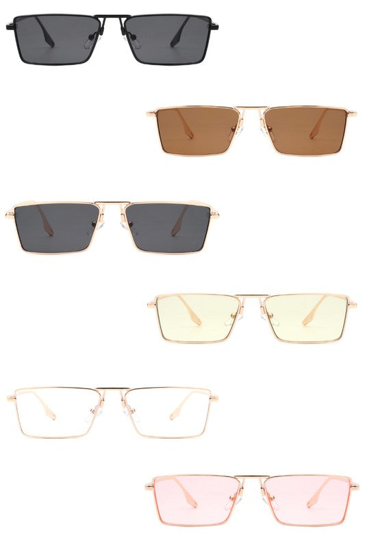 Retro Rectangle Slim Flat Lens Fashion Sunglasses