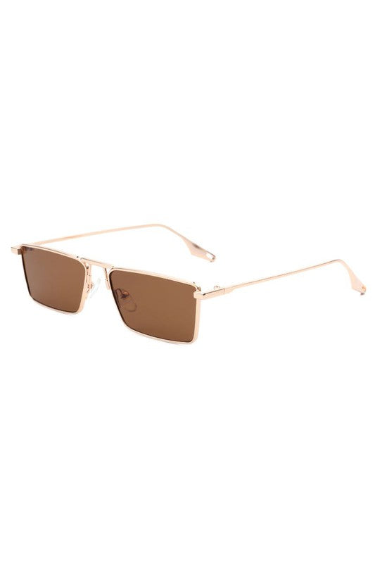 Retro Rectangle Slim Flat Lens Fashion Sunglasses