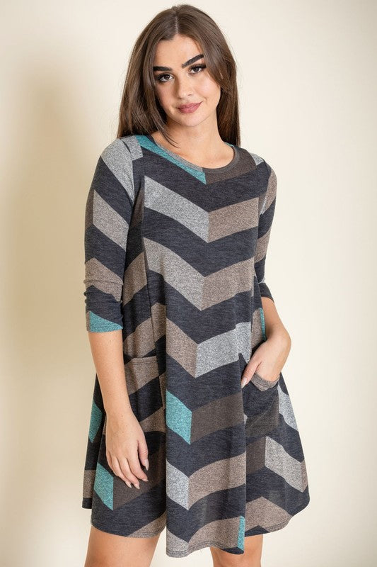 Plus Chevron A-Line Dress