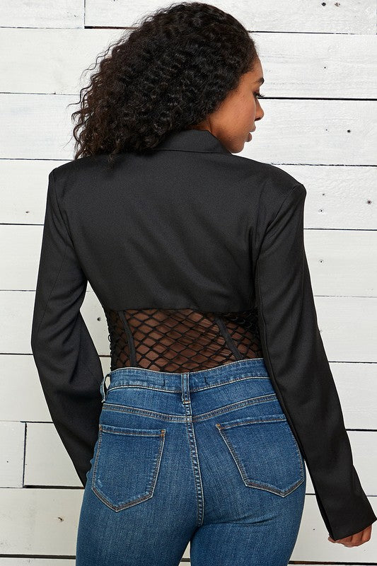 Cutouts Net Cropped Bodysuit Jacket