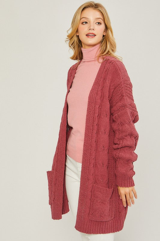 Chenille Cable Knit Oversized Open Front Cardigan