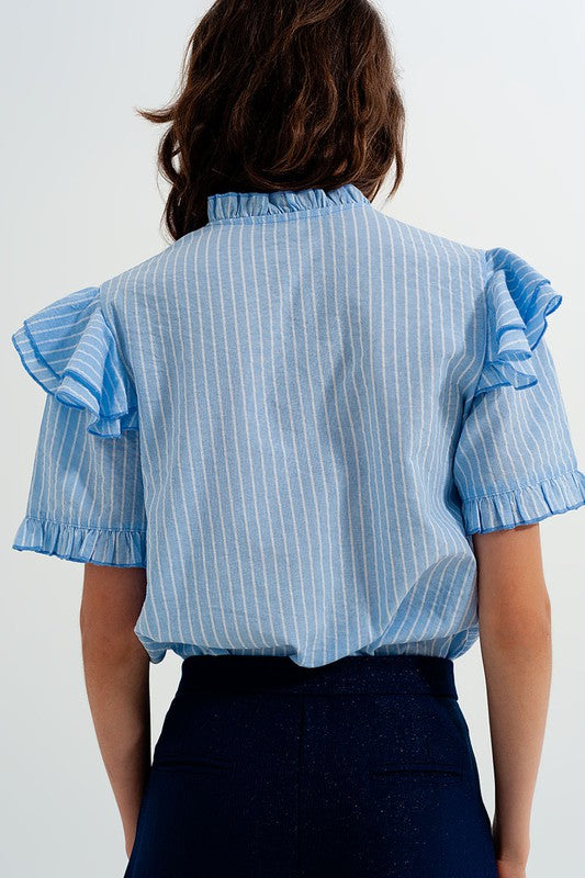 SHIRT WITH FRILL DETAIL IN BLUE