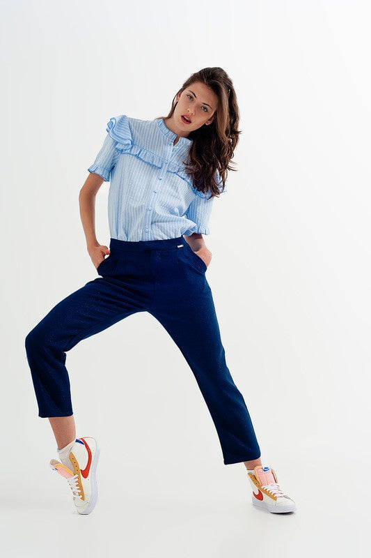 SHIRT WITH FRILL DETAIL IN BLUE