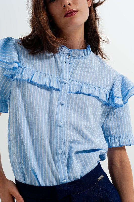 SHIRT WITH FRILL DETAIL IN BLUE