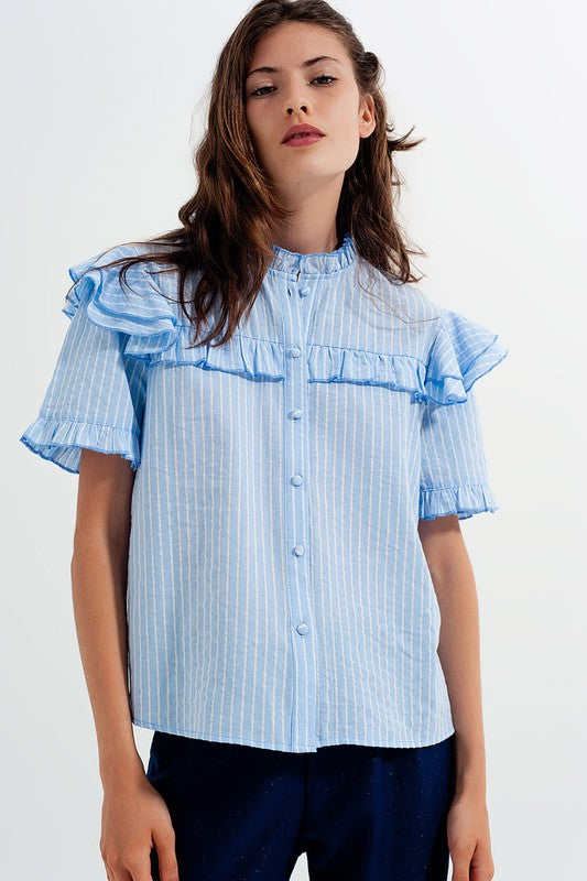 SHIRT WITH FRILL DETAIL IN BLUE