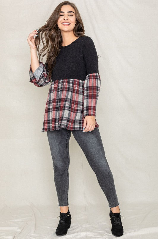 Bell Sleeve Plaid Tunic