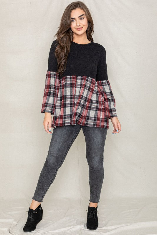 Bell Sleeve Plaid Tunic