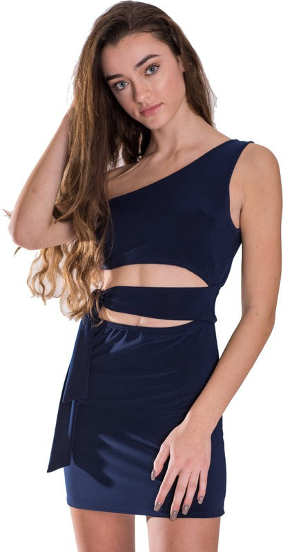 JUNIORS ONE SHOULDER TIE SIDE DRESS