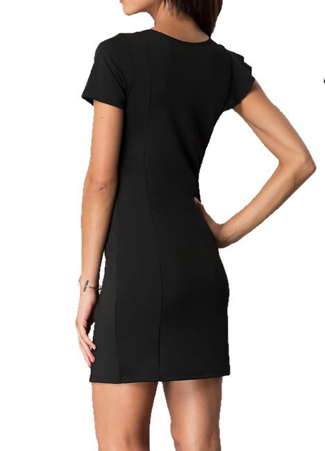 SHORT SLEEVE DRESS WITH ASYMMETRICAL RUFFLE