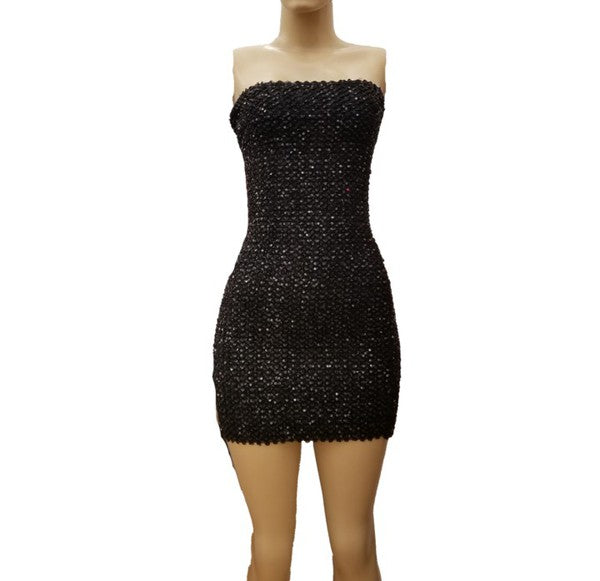 WOMEN'S SEQUIN TUBE MINI DRESS WITH ZIPPER BACK