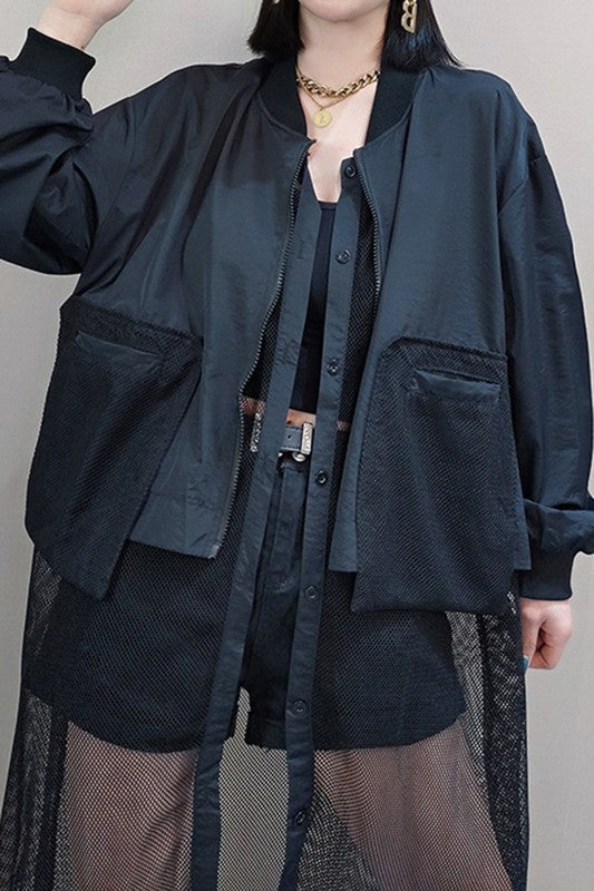 Long Sleeve Oversized Blazer with Mesh