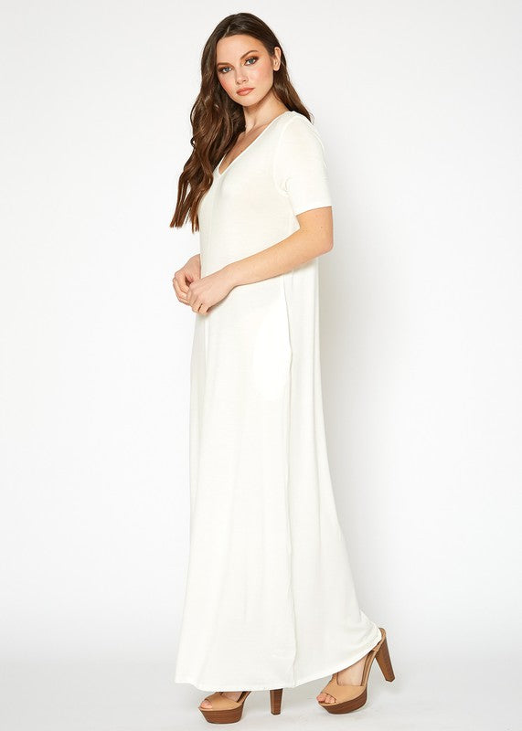 V-Neck Short Sleeve Maxi Dress With Pockets