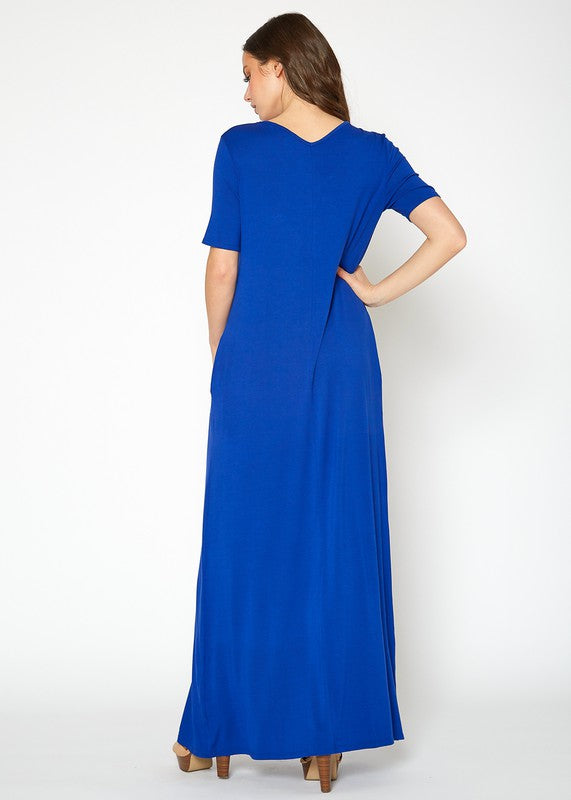 V-Neck Short Sleeve Maxi Dress With Pockets