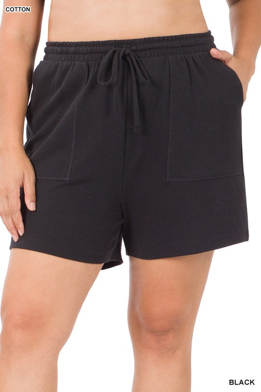 PLUS COTTON DRAWSTRING WAIST SHORTS